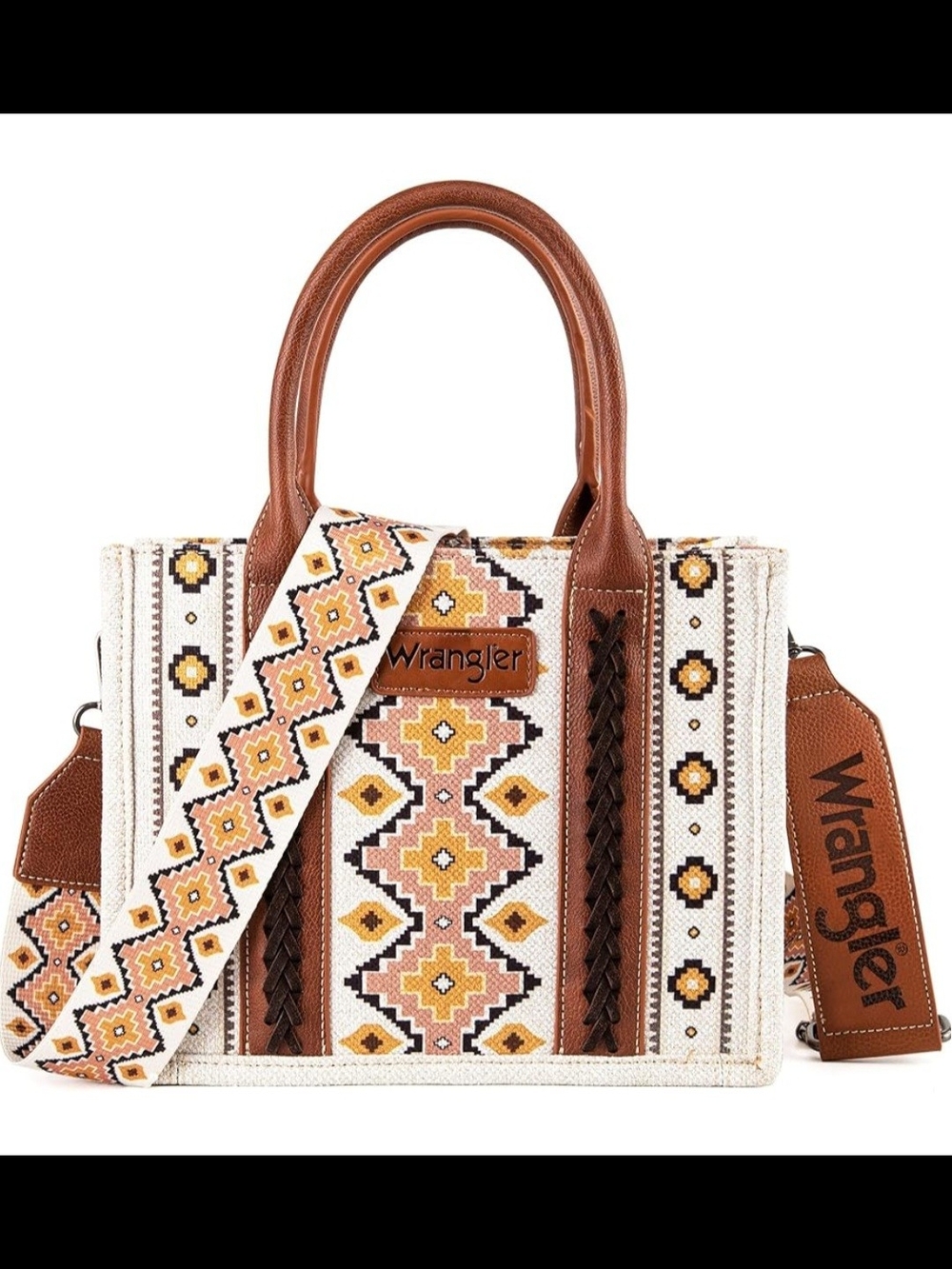 Wrangler Brown, Cream & Yellow Aztec-Pattern Satchel